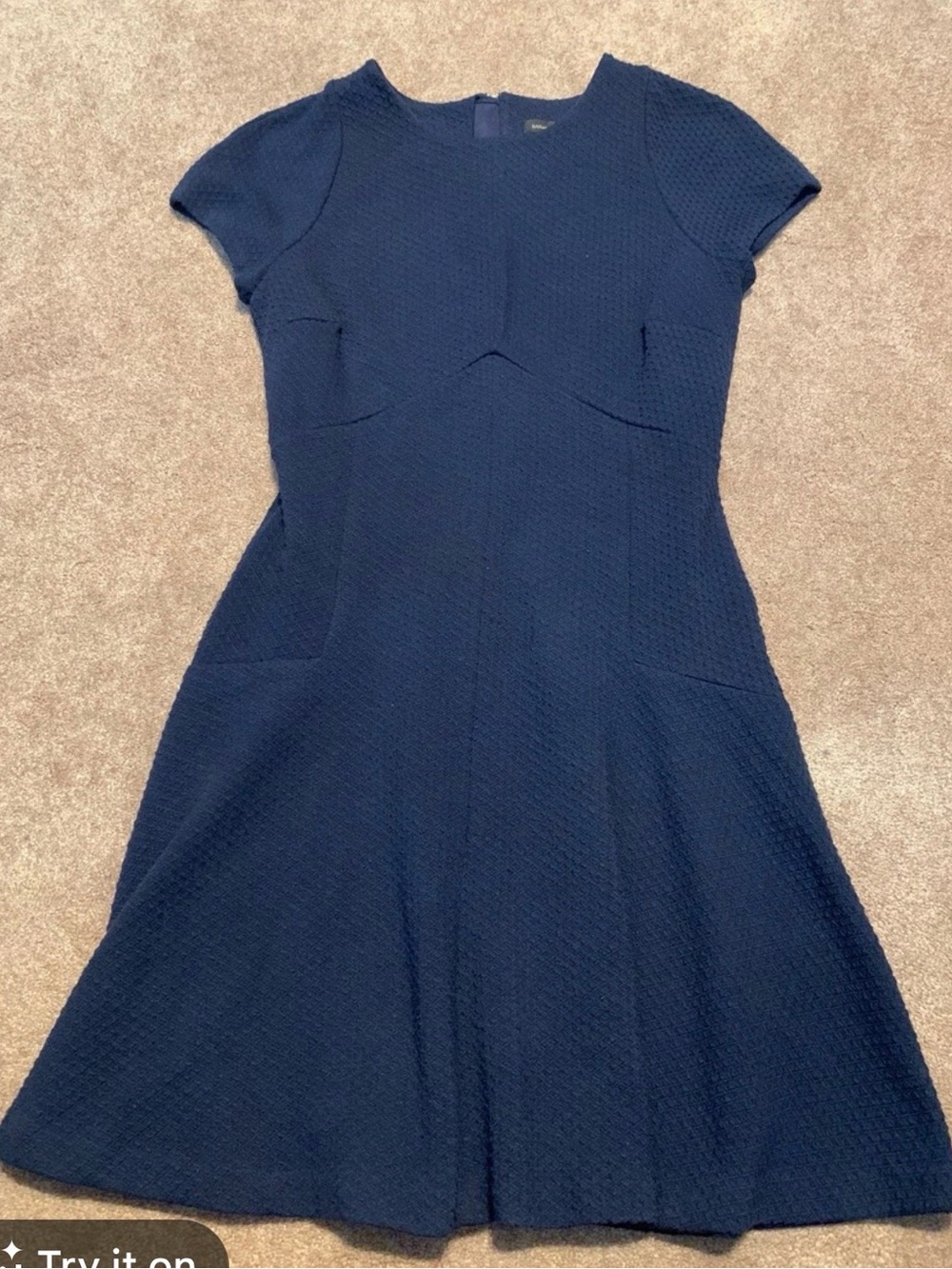 Banana Republic Navy Textured Fit-and-Flare Dress,  size 12p